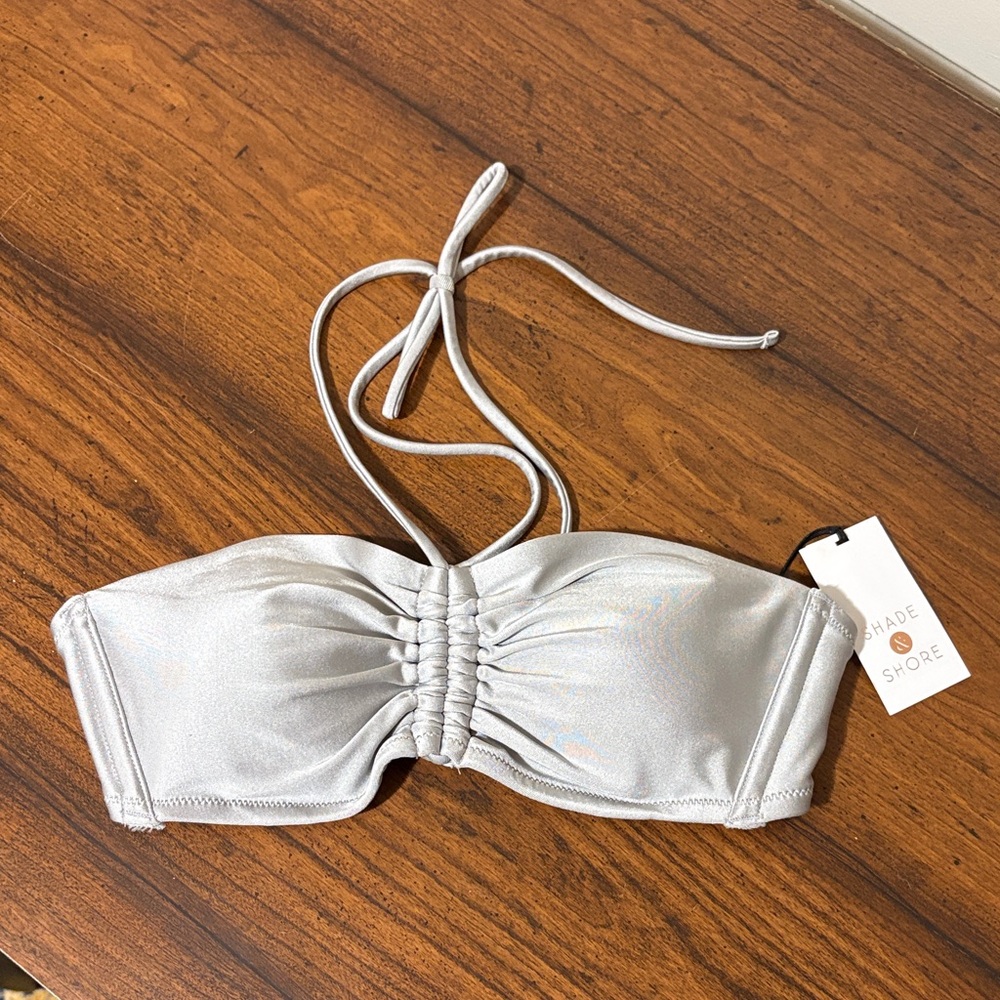 🟢 FREE WITH ANY PURCHASE OVER $10. Bandeau Bikini Top Light Grey / Silver